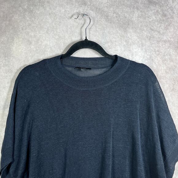 COS Sweater Womens Medium Navy Blue Knit Linen Silk Blend Short Sleeve Pullover - Picture 6 of 13